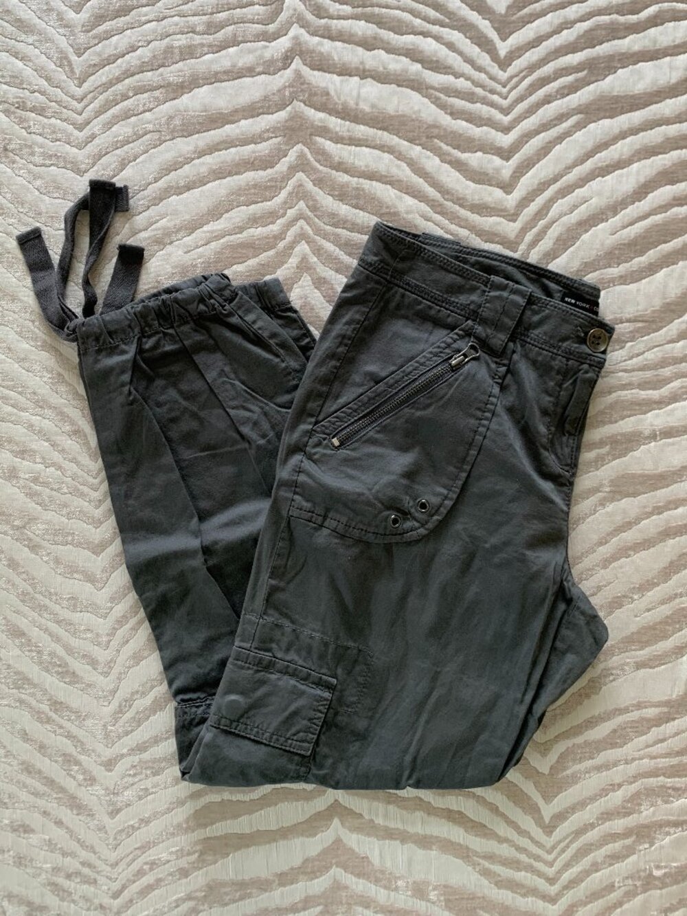 New York & Company Gray Utility Cargo Pants with Ankle Ties